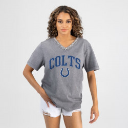 Indianapolis Colts Gameday Couture Women's Relaxed Iconic Edge Rhinestone V-Neck T-Shirt - Gray