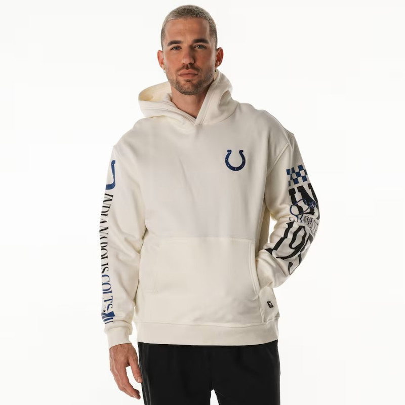 Indianapolis Colts The Wild Collective Unisex Stacked Graphic Sleeve Fleece Hoodie - Cream