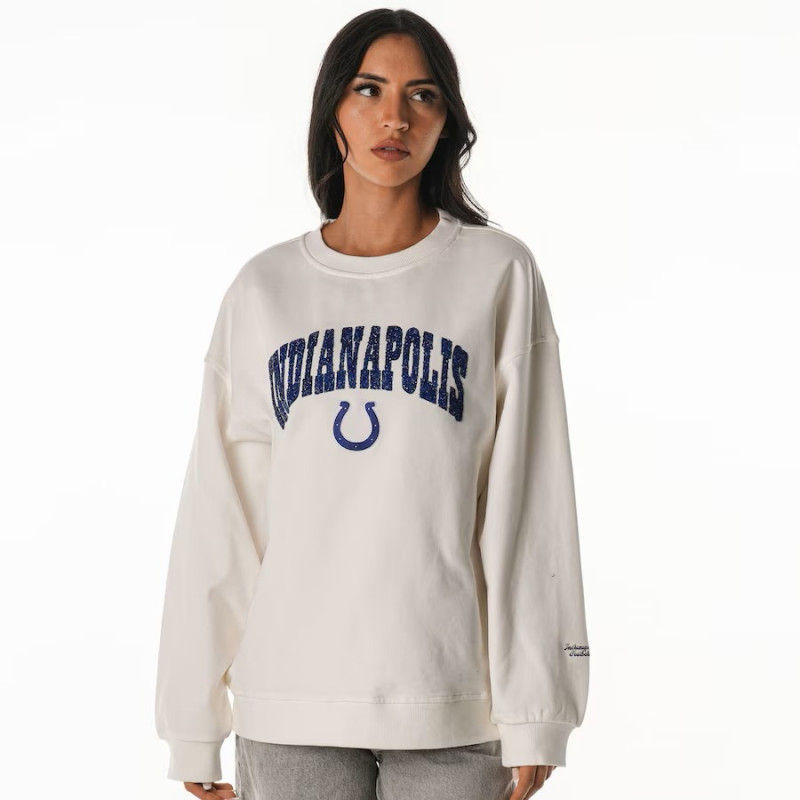 Indianapolis Colts The Wild Collective Women's Rock Crystal Oversized Crewneck Sweatshirt - White