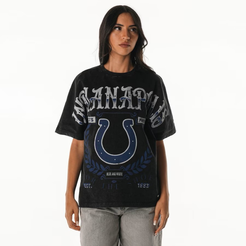 Indianapolis Colts The Wild Collective Women's Laurel Premium Baggy Dolman T-Shirt - Black